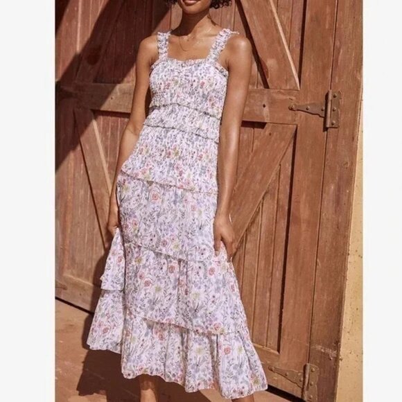 NWT SAYLOR | Leanna Smocked Floral Print Midi Dress - Size L - Picture 2 of 12